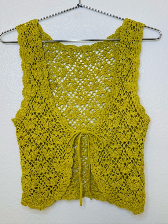 Michel Klein Tops - Vintage Michel Klein Paris Y2K Crochet Tie-Front Top - Yellow Size S-M
